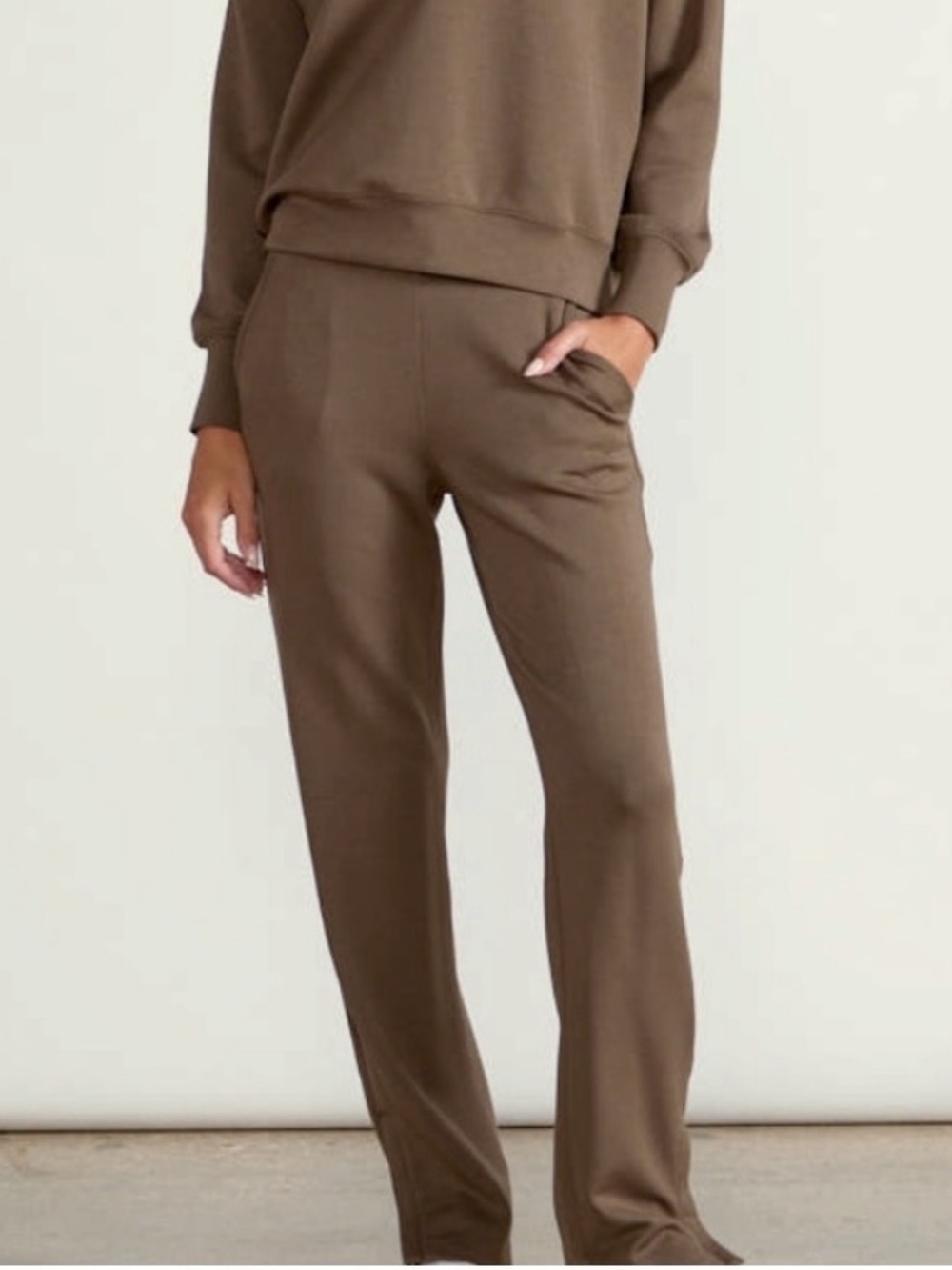 BYLT Opal Fleece Knit Track Pants with Side Zip Hem Dark Taupe Size Large